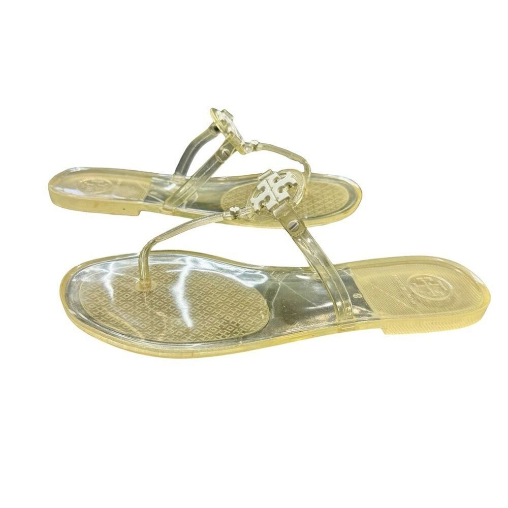 Tory Burch Transparent Yellow Jelly Sandals Women’s Size 8 Logo Thong EUC